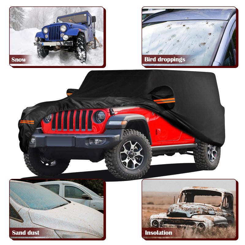 Migaven Waterproof Car Cover for Jeep Wrangler 4 Door 2006-2026 JK JL Outdoor Waterproof Sun Rain Snow Hail Protection with Driver Door Zipper - Image 5