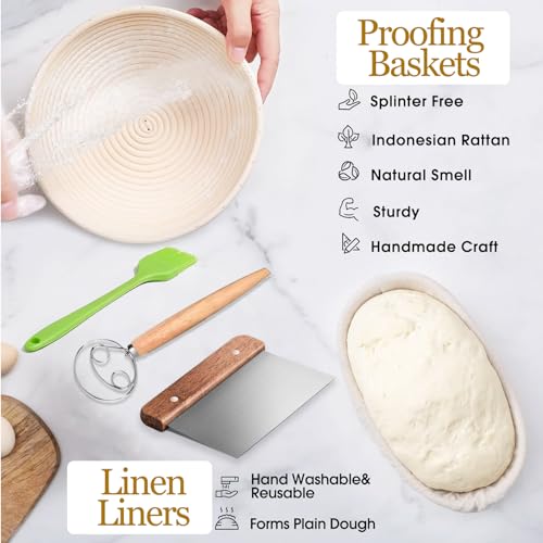 Dimpola Banneton Bread Proofing Basket Banneton Basket Set Sourdough Proofing Basket Round Proofing Bowls Handmade Rattan Baskets and Liners (Oval & Round Baking Set) - Image 2