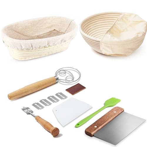 Dimpola Banneton Bread Proofing Basket Banneton Basket Set Sourdough Proofing Basket Round Proofing Bowls Handmade Rattan Baskets and Liners (Oval & Round Baking Set) - Image 1