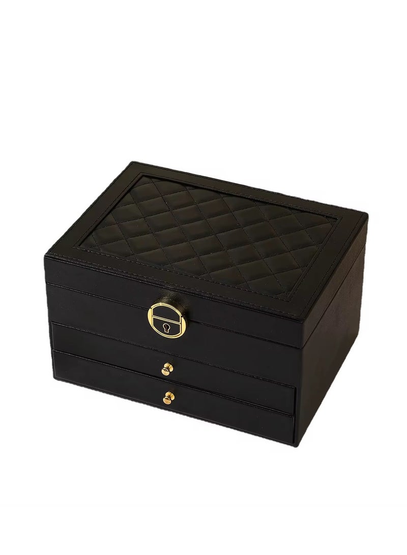 Yahor Luxury Jewelry Organizer Box for Women 3 Layers Leather Storage with Lock Lots Space Earrings Rings Necklaces Bracelets - Image 2