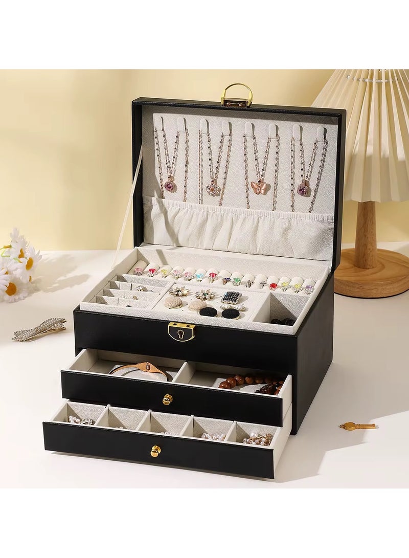 Yahor Luxury Jewelry Organizer Box for Women 3 Layers Leather Storage with Lock Lots Space Earrings Rings Necklaces Bracelets - Image 3