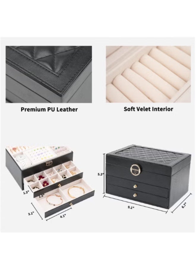 Yahor Luxury Jewelry Organizer Box for Women 3 Layers Leather Storage with Lock Lots Space Earrings Rings Necklaces Bracelets - Image 4