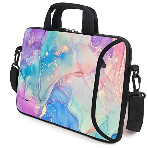 AMARY 13" 13.3" laptop sleeve chromebook case adjustable shoulder strap with handle accessory pocket (Marble-1) - Image 2