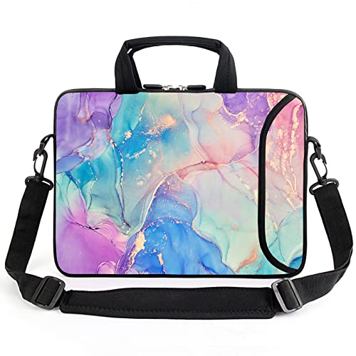 AMARY 13" 13.3" laptop sleeve chromebook case adjustable shoulder strap with handle accessory pocket (Marble-1) - Image 1