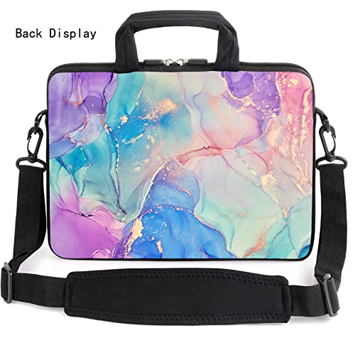 AMARY 13" 13.3" laptop sleeve chromebook case adjustable shoulder strap with handle accessory pocket (Marble-1) - Image 4
