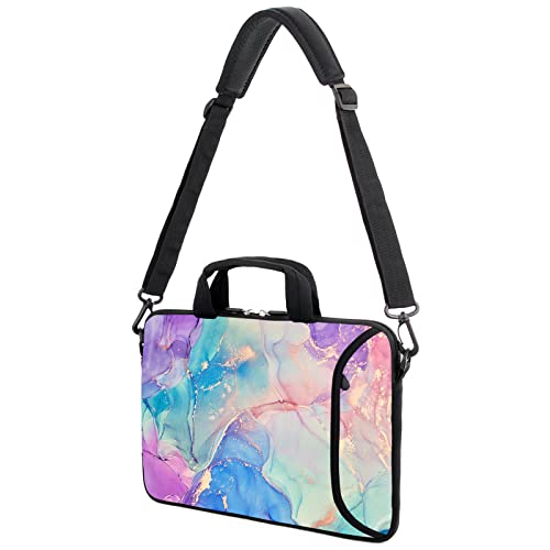 AMARY 13" 13.3" laptop sleeve chromebook case adjustable shoulder strap with handle accessory pocket (Marble-1) - Image 3