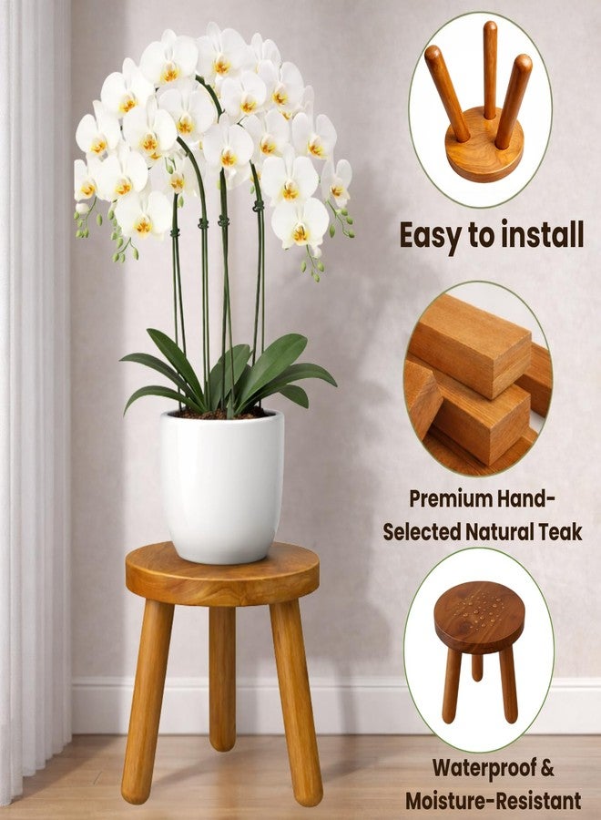 JOLLYMER Teak Stool | Wood Plant Stand | Teak Wood Accent Stool | Accent Table |Side Table (12" Tall) - Image 2