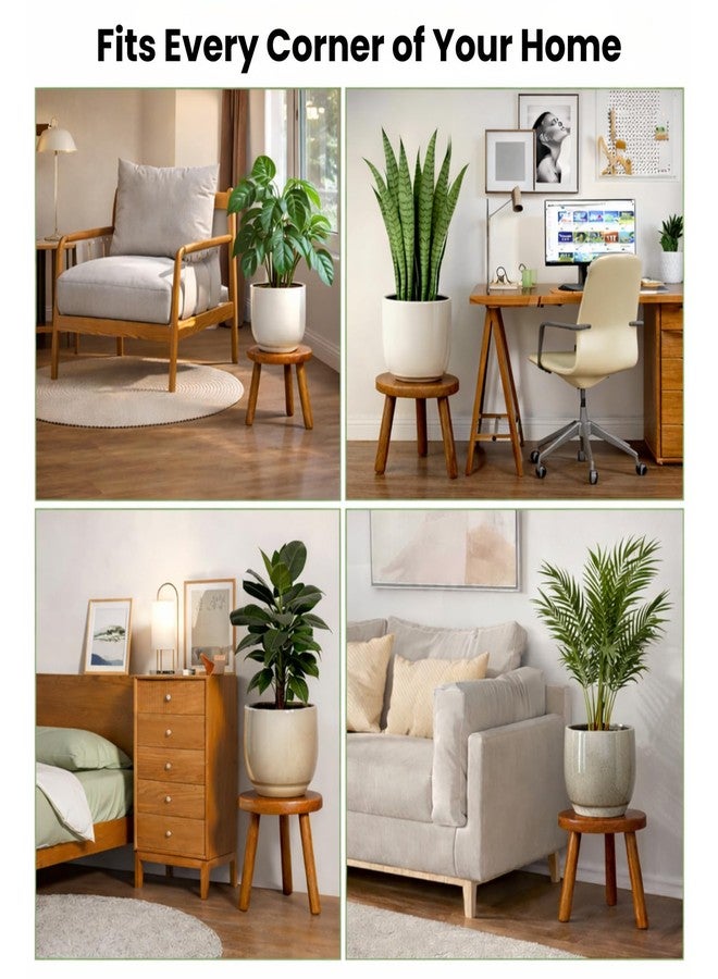 JOLLYMER Teak Stool | Wood Plant Stand | Teak Wood Accent Stool | Accent Table |Side Table (12" Tall) - Image 4