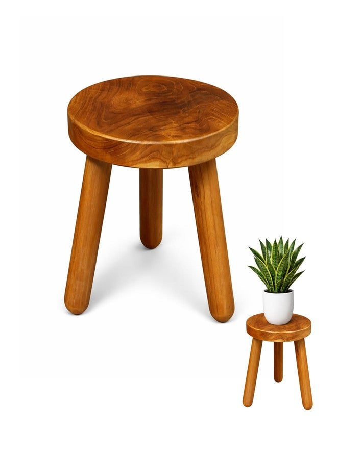 JOLLYMER Teak Stool | Wood Plant Stand | Teak Wood Accent Stool | Accent Table |Side Table (12" Tall) - Image 1