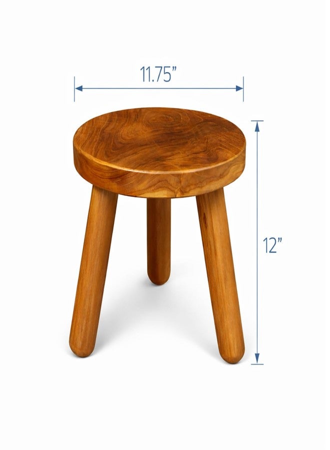 JOLLYMER Teak Stool | Wood Plant Stand | Teak Wood Accent Stool | Accent Table |Side Table (12" Tall) - Image 3