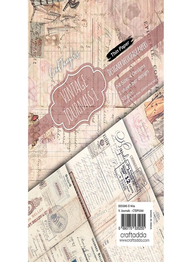 CrafTangles Decoupage Paper Pack - Vintage Journals 1 (A4) - 4 Sheets - Image 3