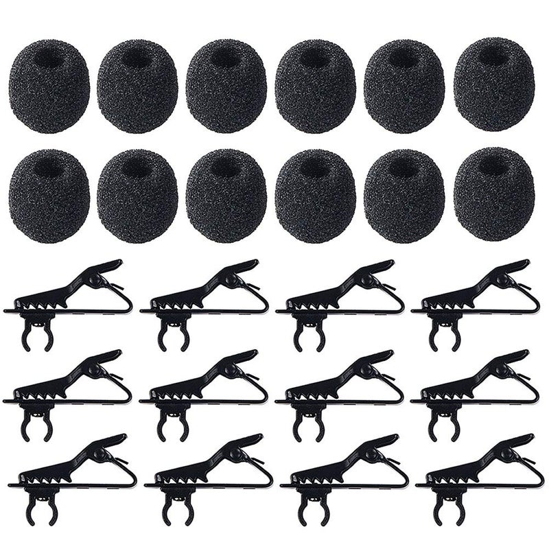 AUGSUN 12Pcs Lavalier Microphone Clip Metal Tie Clips with 12Pcs Foam Windscreen Cover, Lapel Microphone Replacement Kit - Image 1