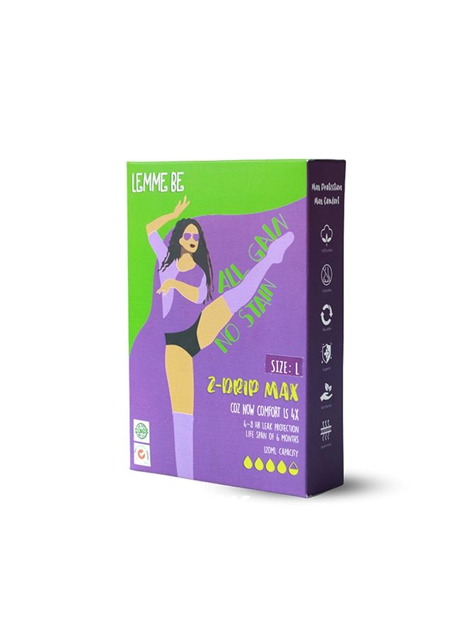 Lemme Be Period Panties for Women, Reusable Period Underwear 120 ML Capacity, Leak Proof Protection for Periods, 100% Breathable TPU Bamboo Fiber Z Drip Max (L, Black) - Image 1