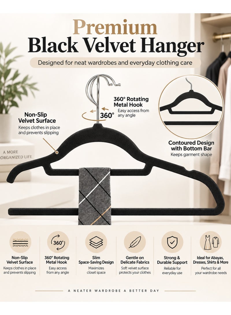 Solane 40-Piece  Non-Slip Velvet Cloth Hanger Set hangers standard hangers  velvet pant hangers Black - Image 2