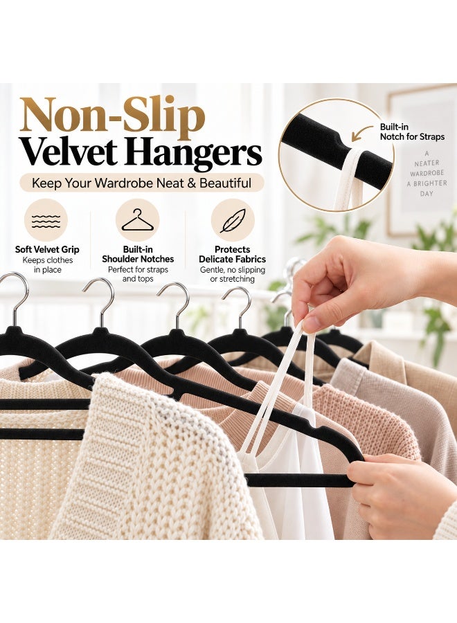 Solane 40-Piece  Non-Slip Velvet Cloth Hanger Set hangers standard hangers  velvet pant hangers Black - Image 3