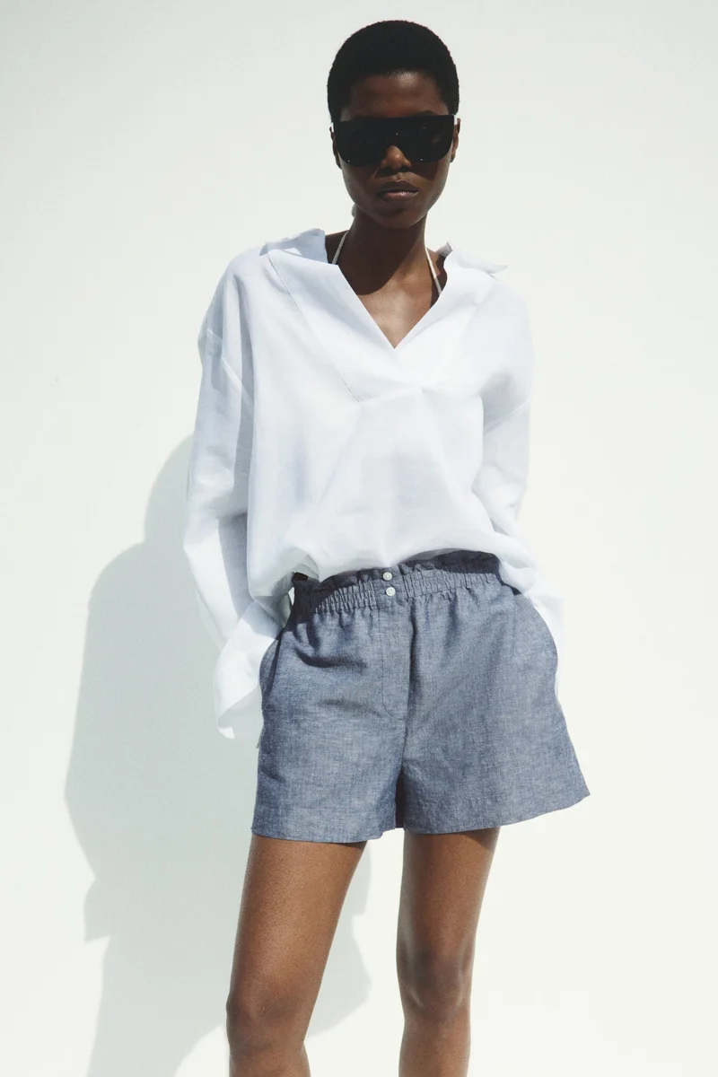 H&M Linen-blend paper bag shorts