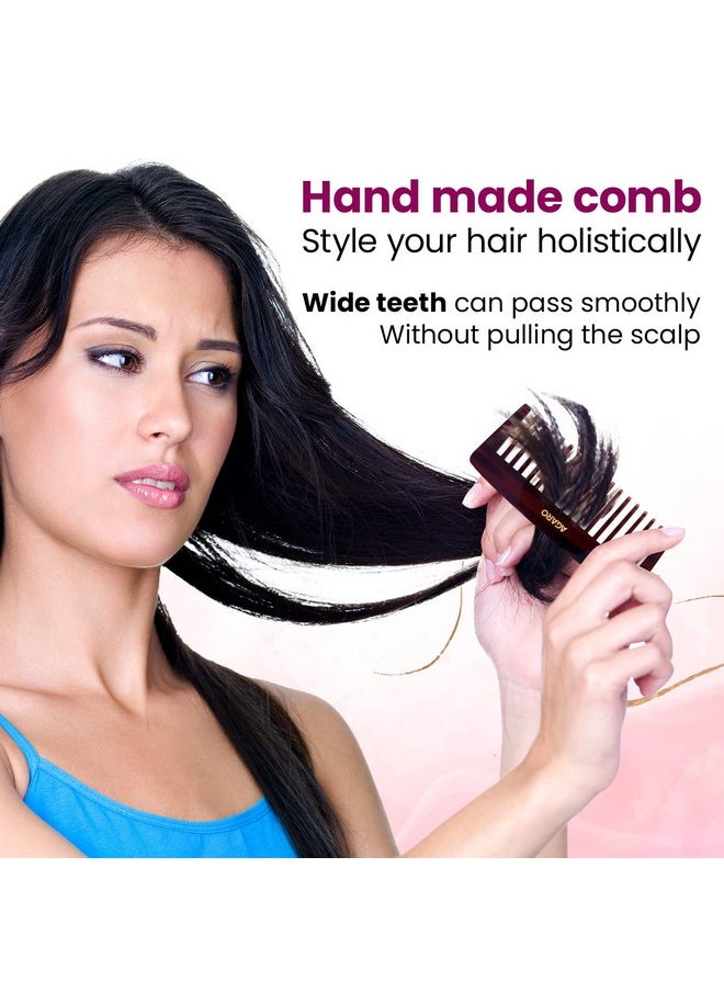 AGARO AGARO Hand Made Comb, Wide Teeth Shampoo comb, Smooth Rounded Teeth, Hair Styling, Grooming, Hair Brushing, Hair Dressing, Cellulose Acetate Comb, For Men & Women, HMC79, Brown.  - Image 2