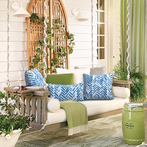 LVTXIII Set of 2 Patio Lumbar Pillows, 12”x20” Fade Resistant Outdoor Lumbar Pillow with Inners, Fluffy Decorative Garden Lumbar Cushions for Home Patio Coach Sofa Use, Blue Brick - Image 5