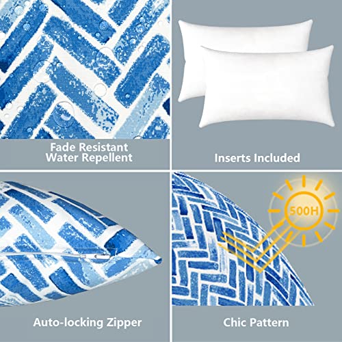 LVTXIII Set of 2 Patio Lumbar Pillows, 12”x20” Fade Resistant Outdoor Lumbar Pillow with Inners, Fluffy Decorative Garden Lumbar Cushions for Home Patio Coach Sofa Use, Blue Brick - Image 3