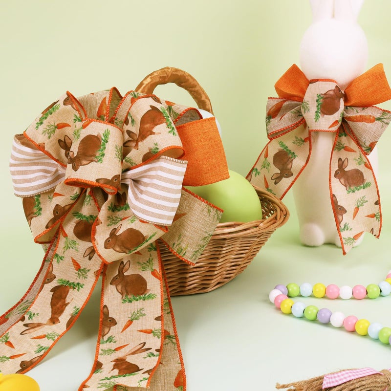 LaRibbons Easter Ribbon Wired 4 Rolls 2.5 Inch x 24 Yards TTL, Orange Carrot Bunny Ribbons for Baskets, Striped Wide Easter Ribbon for Crafts Spring Wreath Gift Wrapping Bow Decoration - Image 4