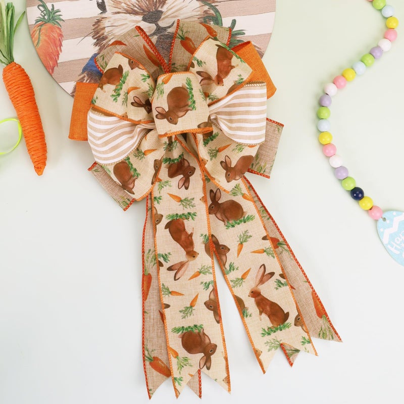 LaRibbons Easter Ribbon Wired 4 Rolls 2.5 Inch x 24 Yards TTL, Orange Carrot Bunny Ribbons for Baskets, Striped Wide Easter Ribbon for Crafts Spring Wreath Gift Wrapping Bow Decoration - Image 3