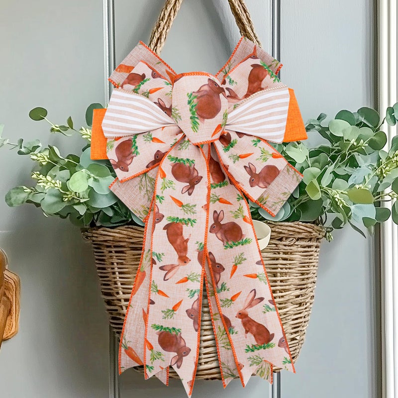 LaRibbons Easter Ribbon Wired 4 Rolls 2.5 Inch x 24 Yards TTL, Orange Carrot Bunny Ribbons for Baskets, Striped Wide Easter Ribbon for Crafts Spring Wreath Gift Wrapping Bow Decoration - Image 2