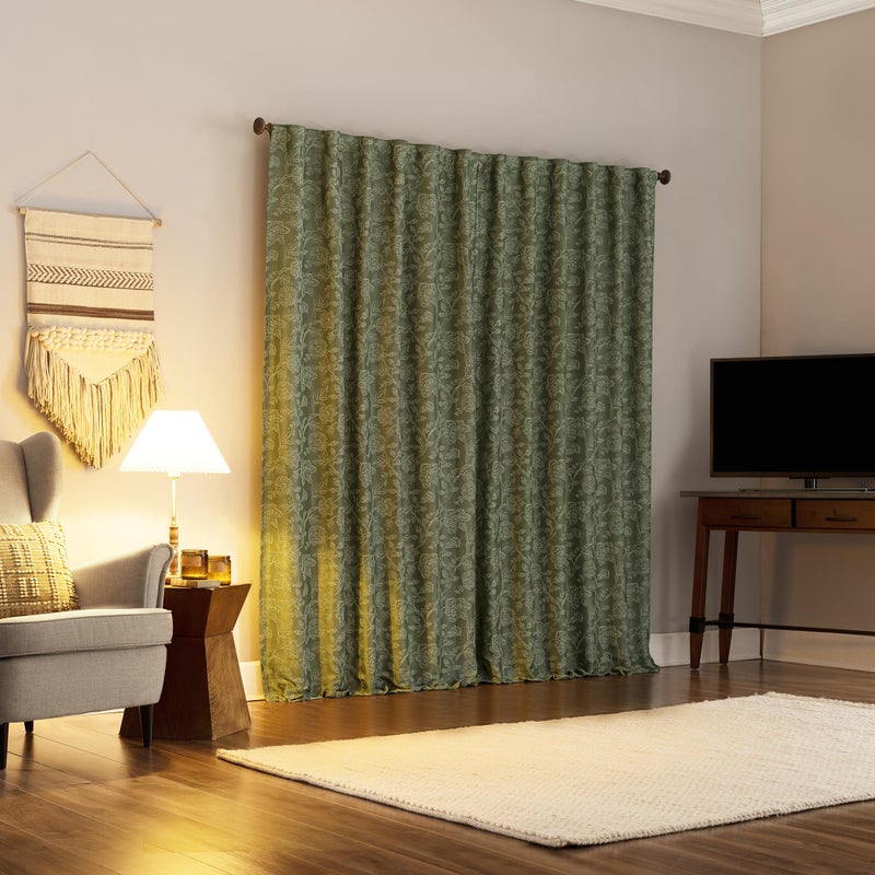 Sun Zero Brookhaven 2-Pack Embroidered Floral Pleated Look 100% Blackout Back Tab Curtain Panel Pair, 50" x 96", Moss Green - Image 2