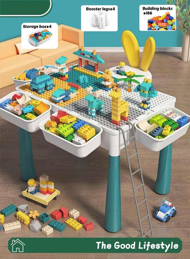 Toddlers Activity Table Kids Activity Table and Chair Set With 186 Pcs Large Building Blocks Sand Water Table Kids Learning Play Table Toys for Girls Boys Toddler - Image 1