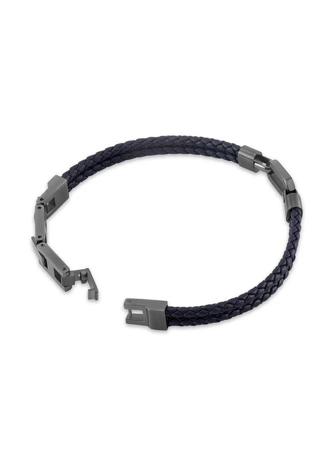 CERRUTI 1881 Tommaso Tommaso Gunmetal Stainless Steel Black Baided Leather Bracelet for Men 180mm for Men | Best Price UAE