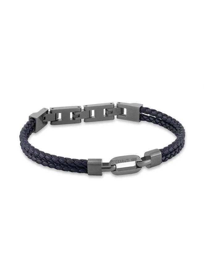Tommaso Gunmetal Stainless Steel Black Baided Leather Bracelet for Men 180mm