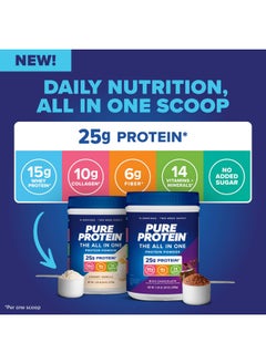 Pure Protein Pure Protein All-In-One Powder, Vanilla - Whey & Collagen, High Fiber, Vitamins, No Added Sugar, Non-GMO, Gluten-Free, 1.25lb  - Image 2