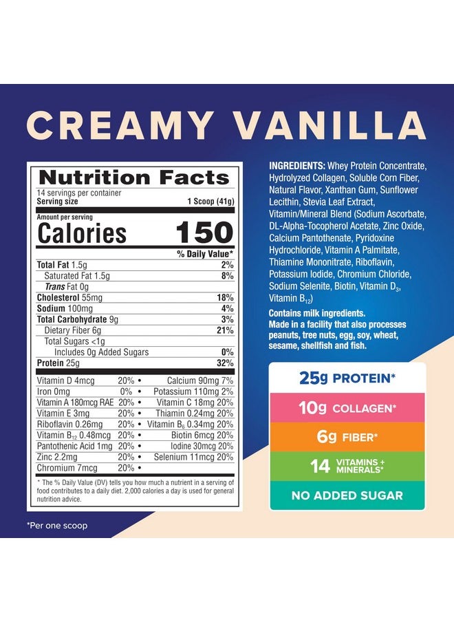 Pure Protein - Pure Protein All-In-One Powder, Vanilla - Whey & Collagen, High Fiber, Vitamins, No Added Sugar, Non-GMO, Gluten-Free, 1.25lb - Image 1