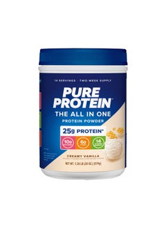 Pure Protein Pure Protein All-In-One Powder, Vanilla - Whey & Collagen, High Fiber, Vitamins, No Added Sugar, Non-GMO, Gluten-Free, 1.25lb  - Image 1