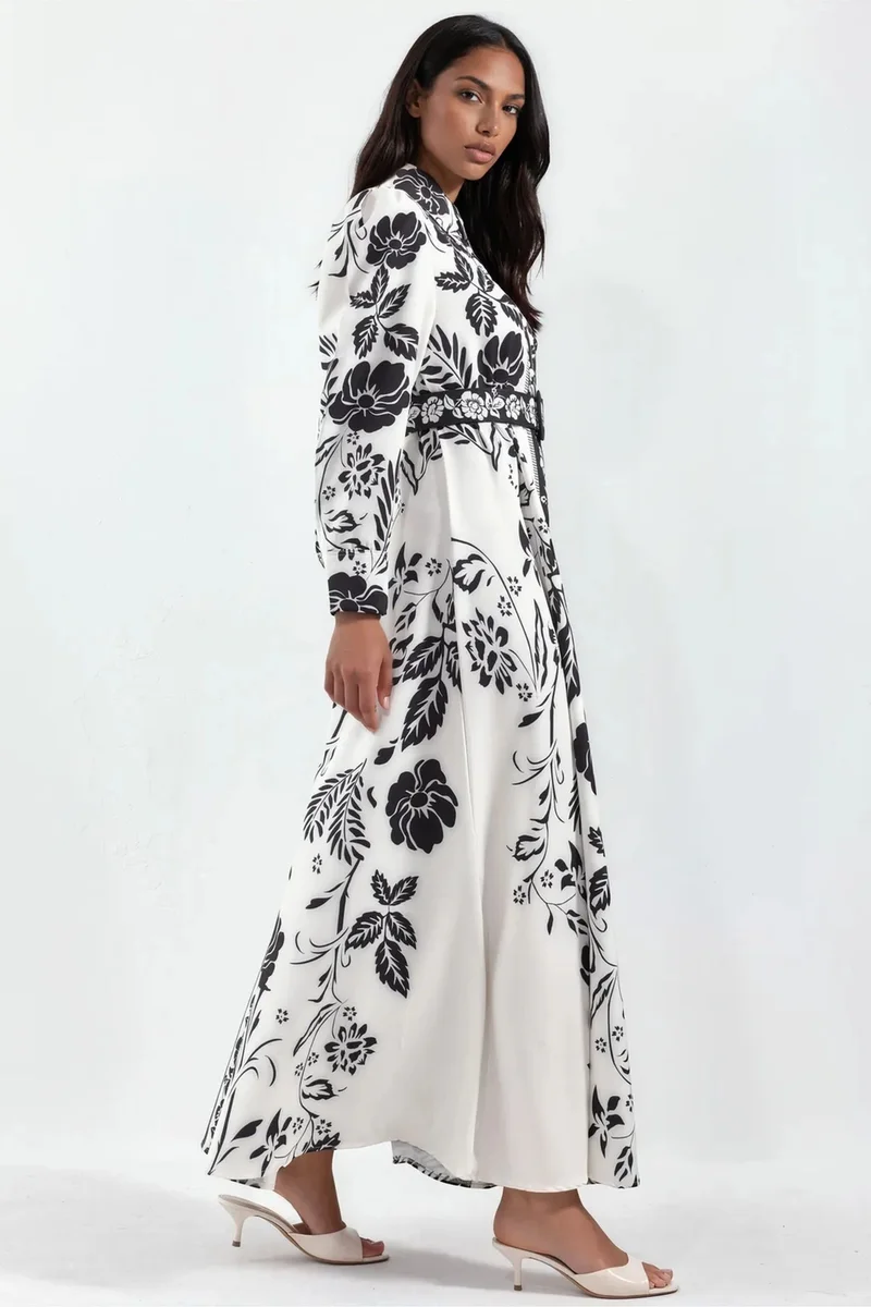 Jennyfer Floral Belted Maxi Shirt Dress