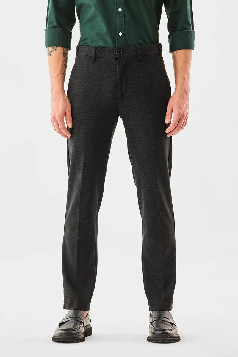 Black Textured Regular Fit Formal Trousers