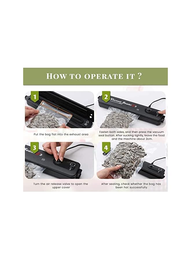 vesus Food Vacuum Sealer Machine,Vacuum Packing Machine,Heat Sealer,Black Food Vacuum Sealing Machine, Equipped With 10 Sealed Bags For Food Preservation. - Image 3