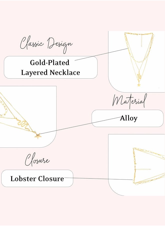 Just Peachy Just Peachy Women’s Gold-Plated Layered Necklace – Chic Multi-Layered Chain Design, Lightweight & Comfortable, Hypoallergenic Jewelry, Perfect for Any Occasion, Durable & Stylish Accessory  - Image 4