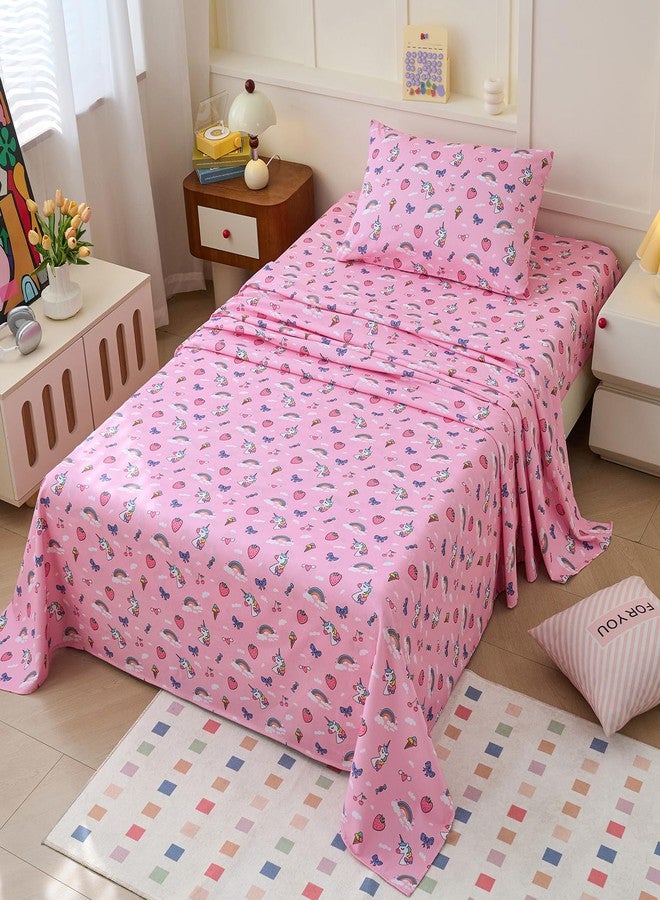 YIYEA 100% Cotton Kids Sheets, Ultra Soft Cozy Cute Bed Sheets Set for Girls, Boys, Teens, 16" Deep Pocket, 3PC, Twin - Image 2