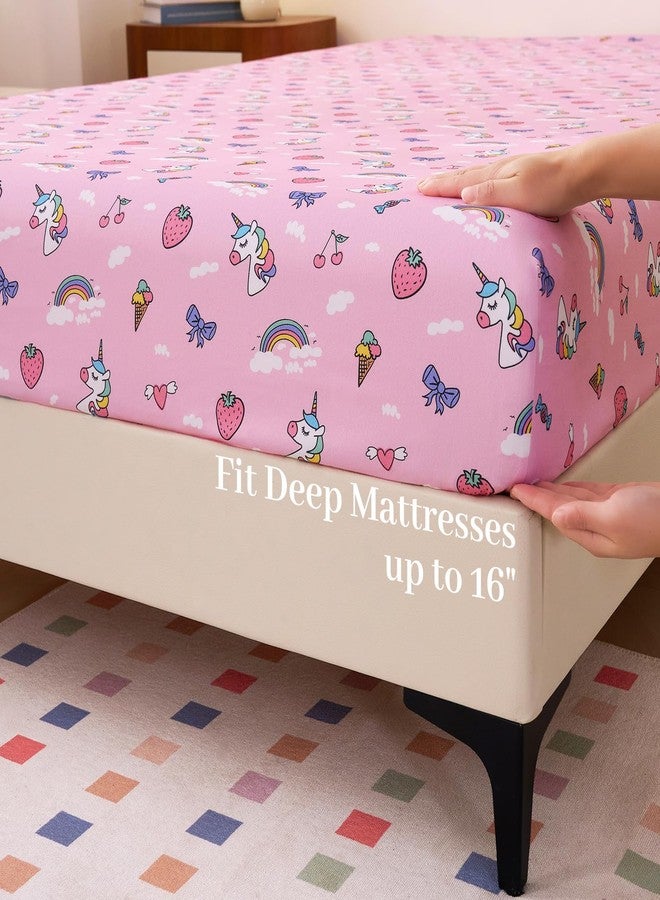 YIYEA 100% Cotton Kids Sheets, Ultra Soft Cozy Cute Bed Sheets Set for Girls, Boys, Teens, 16" Deep Pocket, 3PC, Twin - Image 5