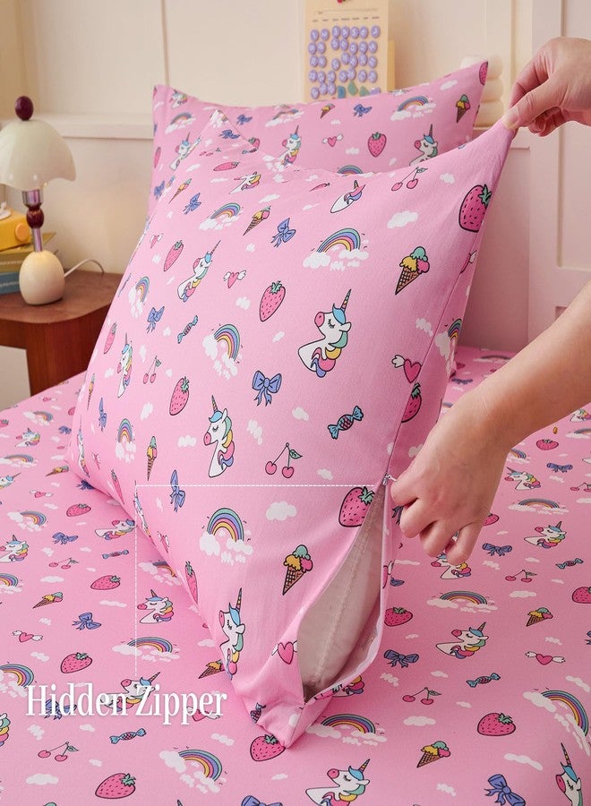 YIYEA 100% Cotton Kids Sheets, Ultra Soft Cozy Cute Bed Sheets Set for Girls, Boys, Teens, 16" Deep Pocket, 3PC, Twin - Image 4
