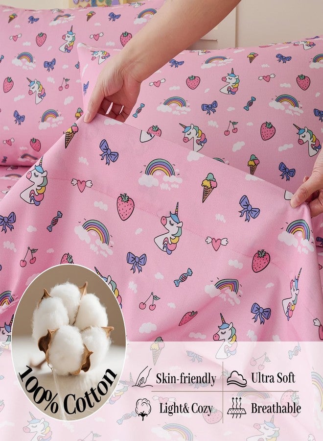 YIYEA 100% Cotton Kids Sheets, Ultra Soft Cozy Cute Bed Sheets Set for Girls, Boys, Teens, 16" Deep Pocket, 3PC, Twin - Image 3