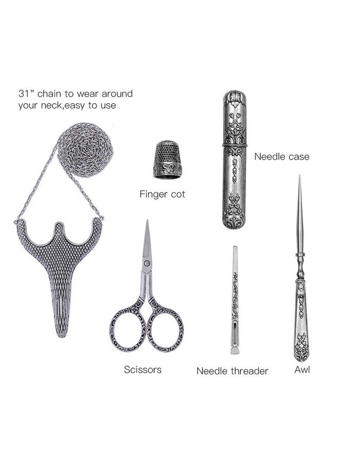Butuze - Embroidery Scissors Stainless Steel Safety Scissors Thread Cutter With Sheath Sewing Needle Case Awl Thimble For Sewing Cutting Art Work Embroidery Needlework - Image 1