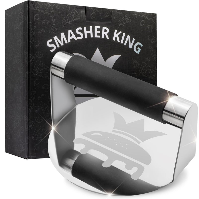 SMASHER KINGâ„¢ - Mirror Polished Stainless Steel Smash Burger Press - Hamburger Smasher Tool for Griddle Cooking - Heat Resistant Handle Grill Press and Meat Weight - Burger Patty Maker for Perfection - Image 1