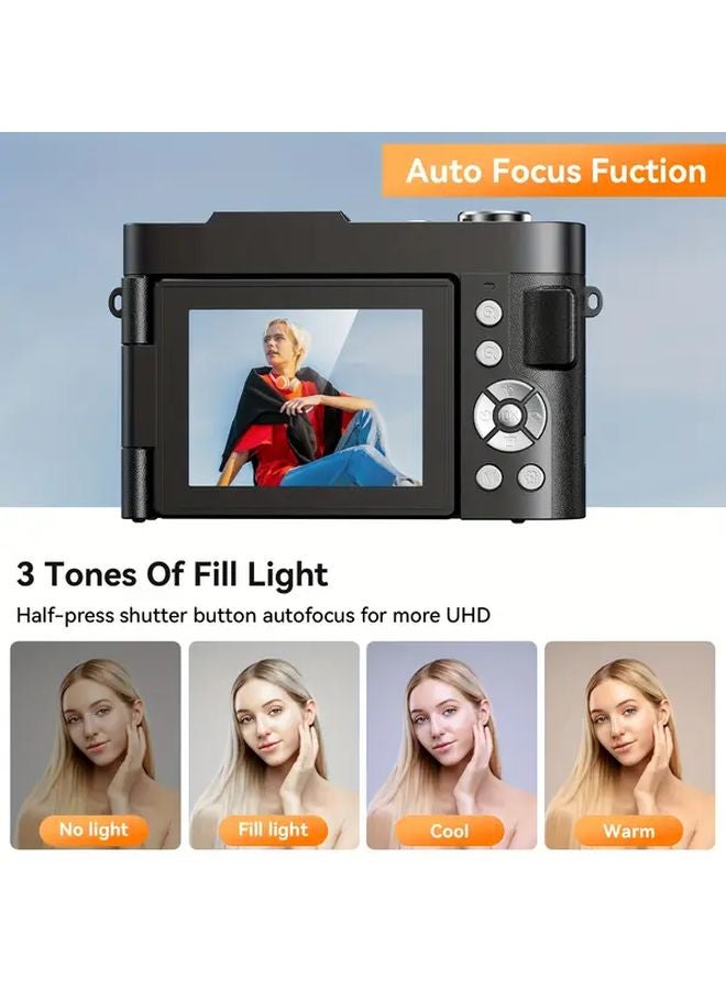 4K Digital Camera 50MP Vlogging Camera 16x Zoom 180 Flip Screen Auto Focus Black - Image 4