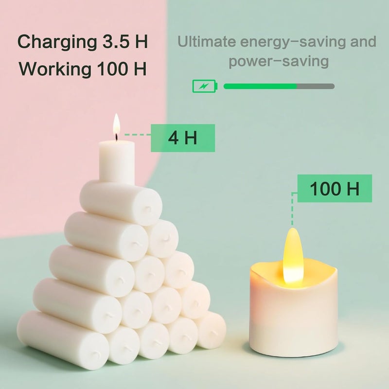 HL Flameless Candles with Remote Timer, 100+Hours Rechargeable Waterproof Battery Operated Tea Lights with Charging Base, Yellow LED Votive Floating Candles for Festival Wedding Home Party Decor-12pc - Image 3