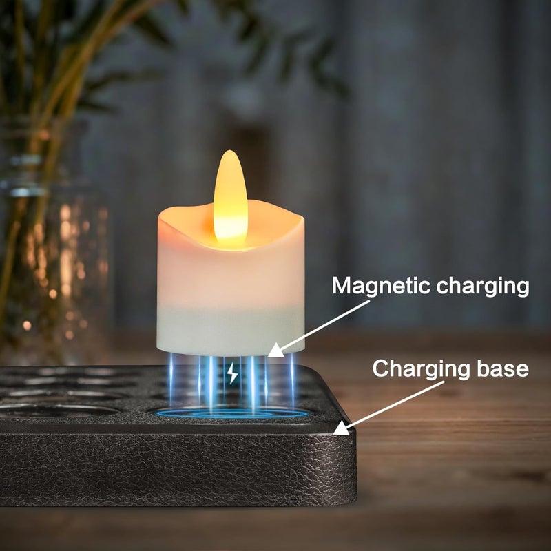 HL Flameless Candles with Remote Timer, 100+Hours Rechargeable Waterproof Battery Operated Tea Lights with Charging Base, Yellow LED Votive Floating Candles for Festival Wedding Home Party Decor-12pc - Image 4