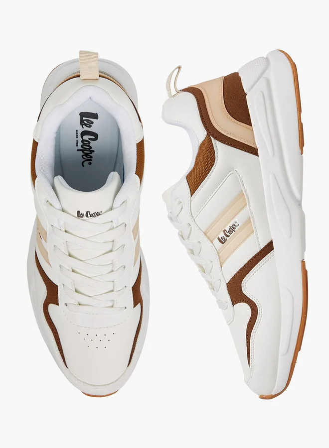 لي كوبر Men's Panelled Lace-Up Sneakers with Pull Tab