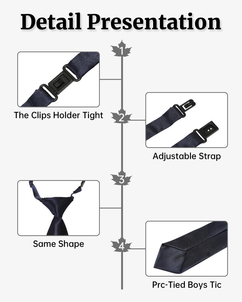 Kajeer Ties for Kids Boys Necktie Adjustable- Woven Little Boys Pre-tied for Kids Formal Wedding Graduation School Uniforms (Navy blue, M (age 5 years - 12) - Image 2