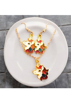 An accessory set consisting of earrings and a necklace. The set features a cute and playful unicorn design.
