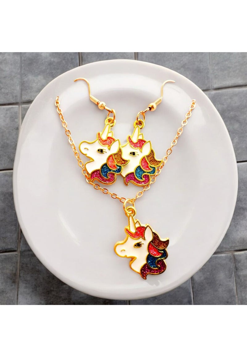 Generic - An accessory set consisting of earrings and a necklace. The set features a cute and playful unicorn design. - Image 1